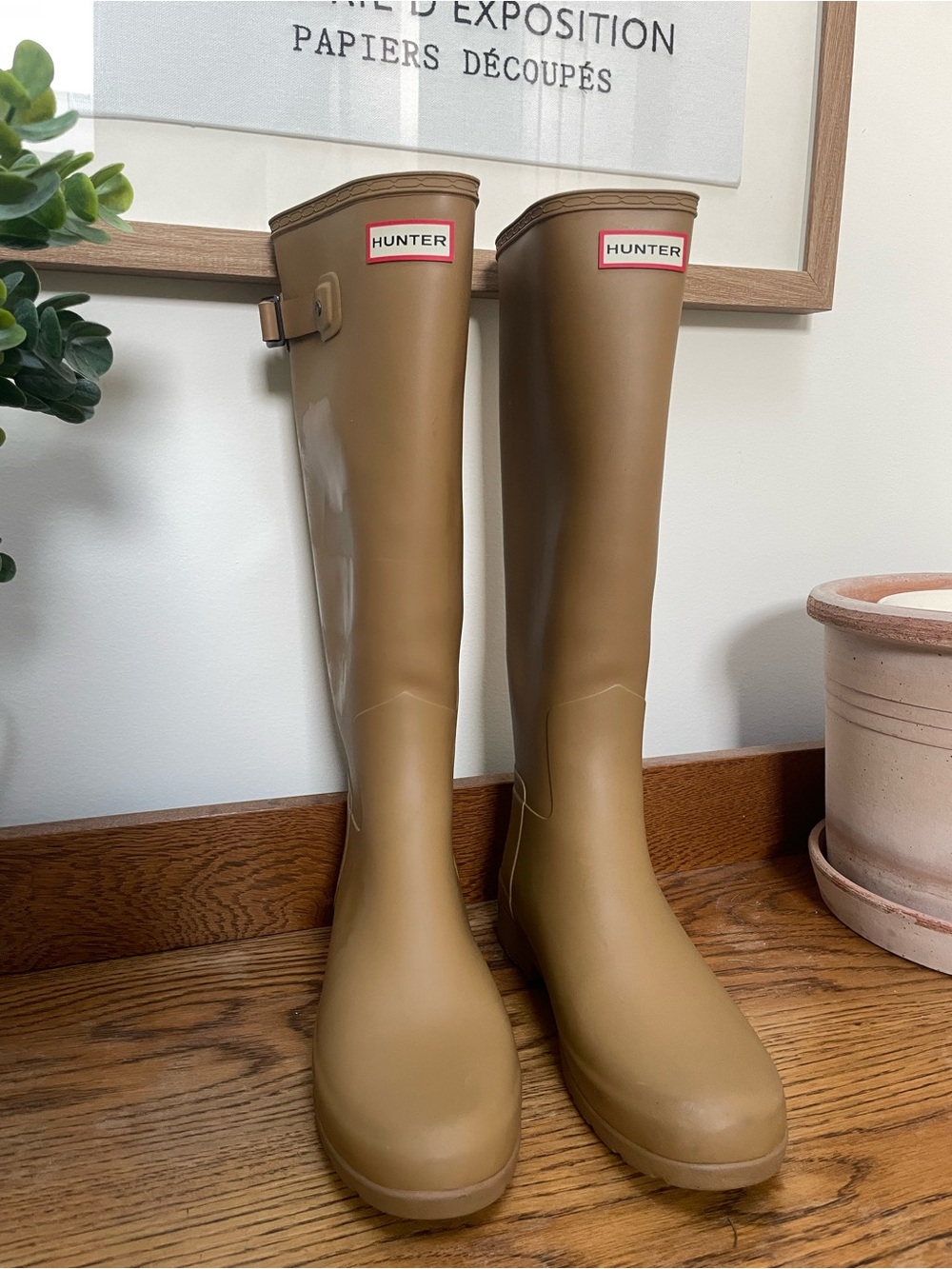 Hunter Tall Rain Boots in Tan Rubber